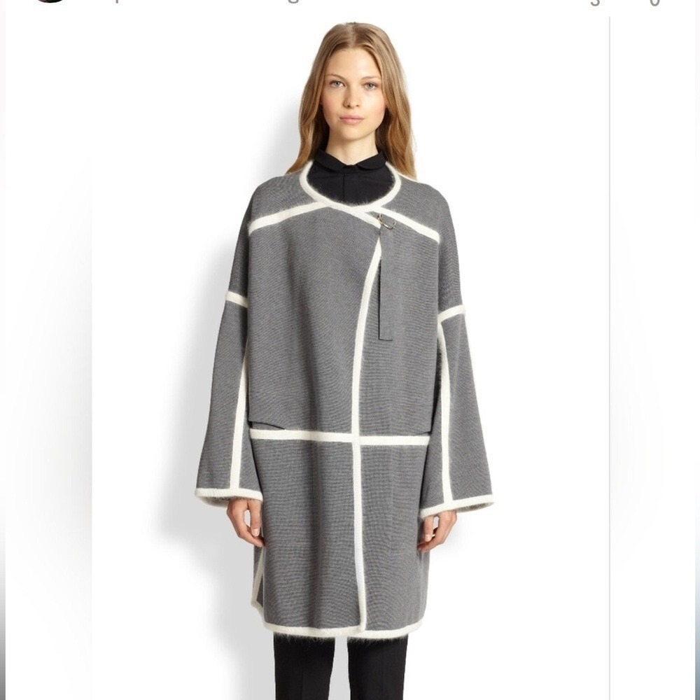 Chloé Oversized Taped Seam Wool Gray Blanket Coat Cardigan Sz S Made in Italy